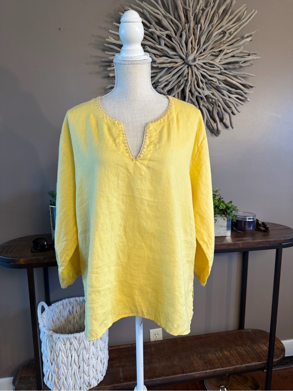 Johnny Was 100% Linen 3/4 Sleeve‎ Top in Yellow